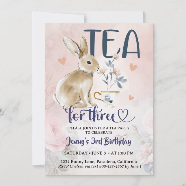 Cartes d'invitation d'anniversaire pour trois ans  (Devant)