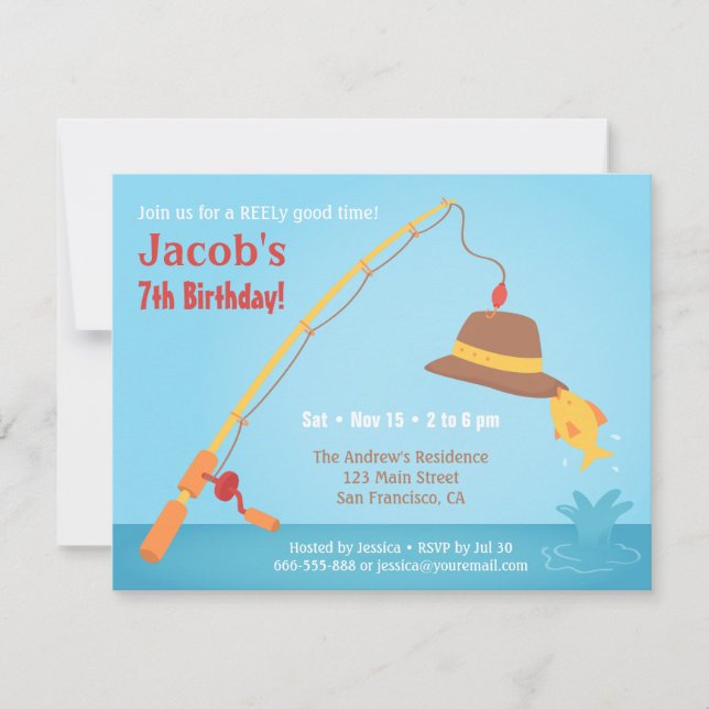 Cartes d'invitation d'anniversaire pour une pêche  (Devant)