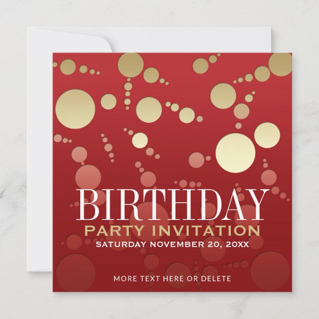 Cartes d'invitation d'anniversaire Rouge+Or Modern (Devant)