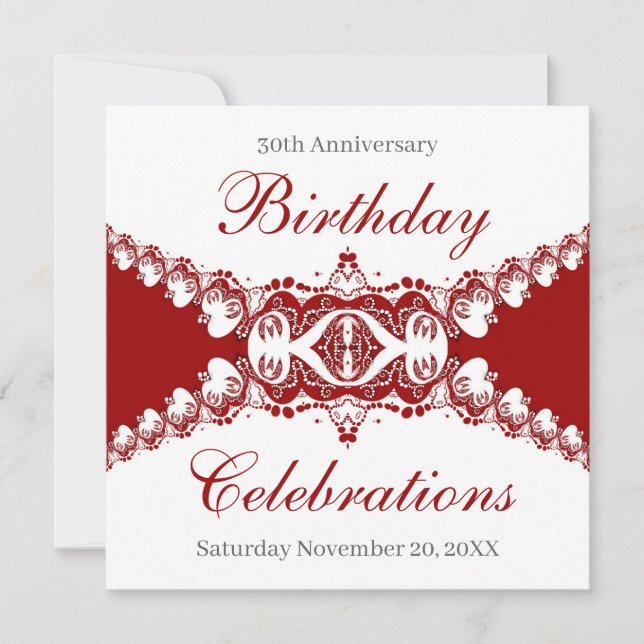 Cartes d'invitation d'anniversaire Rouge Royal Div (Devant)