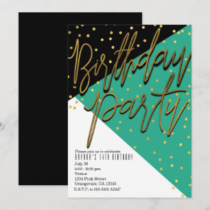 Cartes d'invitation d'anniversaire sarcelle noir o