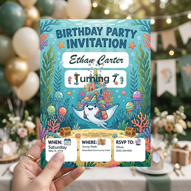 Cartes d'invitation d'anniversaire sous-marines pe (Créateur téléchargé)