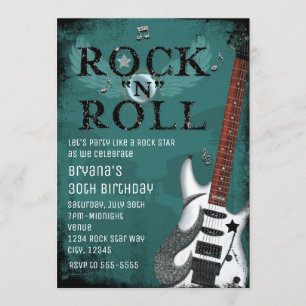 Cartes d'invitation d'anniversaire Teal Rock N Rol