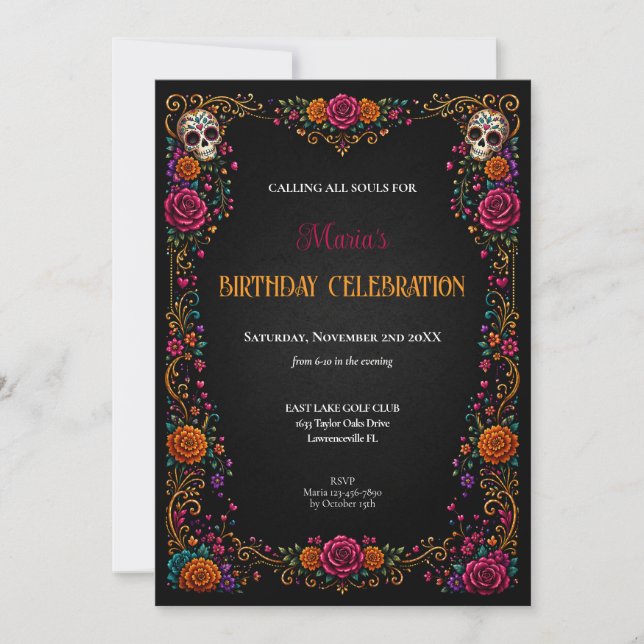 Cartes d'invitation d'anniversaire Tête de mort su (Devant)