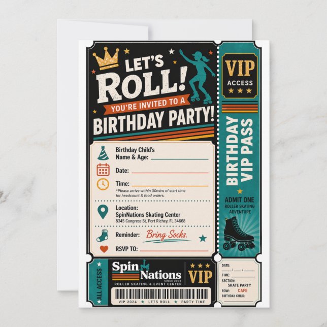 Cartes d'invitation d'anniversaire VIP pour SpinNa (Devant)