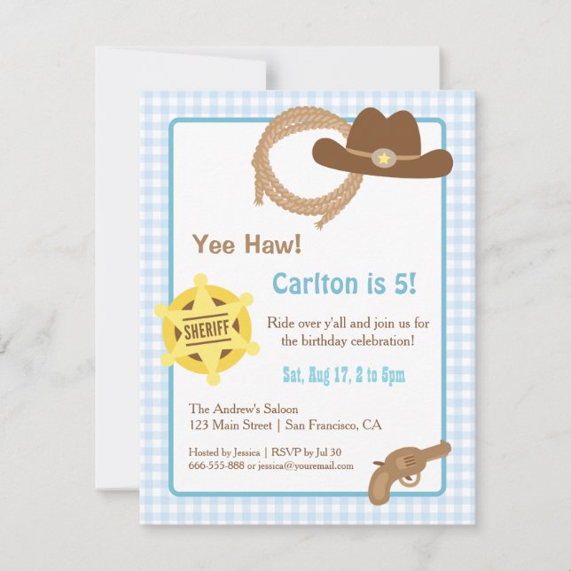 Cartes d'invitation d'anniversaire western pour en (Devant)