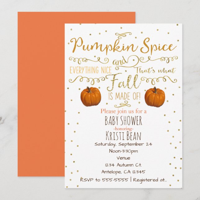 Cartes d'invitation d'automne au pumpkin spice et  (Devant / Derrière)
