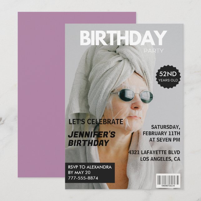 Cartes d'invitation de 52e anniversaire de style p (Devant / Derrière)