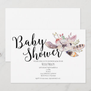 Cartes d'invitation de baby shower bohème chic à f