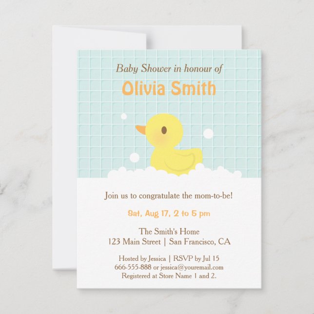 Cartes d'invitation de baby shower Mignonne Canard (Devant)