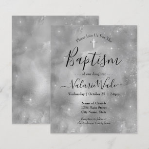 Cartes d'invitation de baptême à paillettes argent