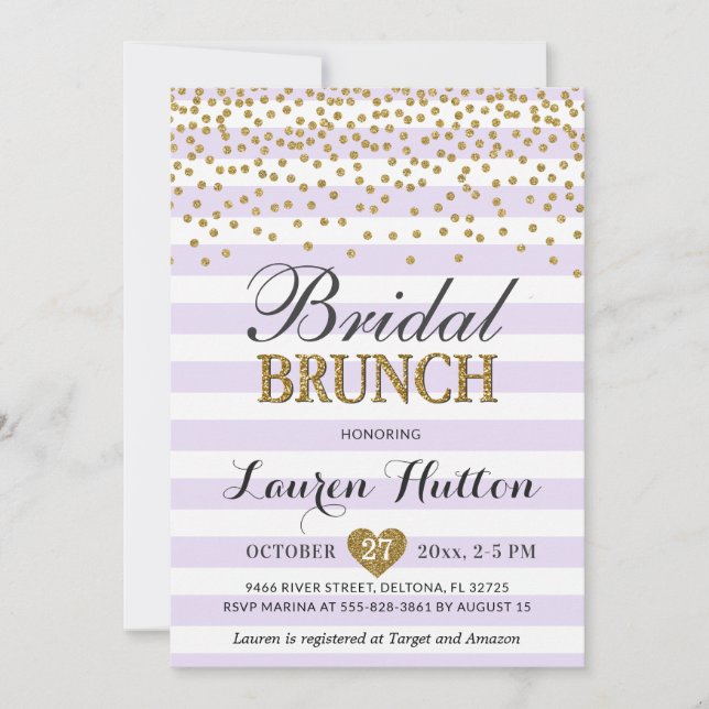 Cartes d'invitation de brunch de mariage Lilac Gol (Devant)
