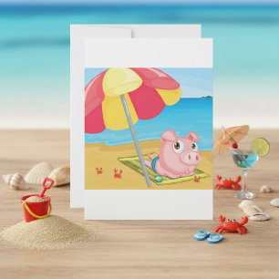 Cartes d'invitation de cochon à la plage