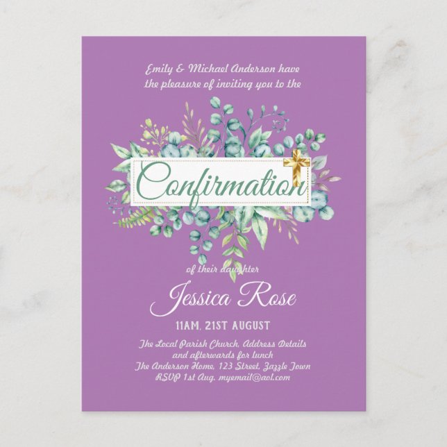 Cartes d'invitation de Confirmation Eucalyptus Ver (Devant)