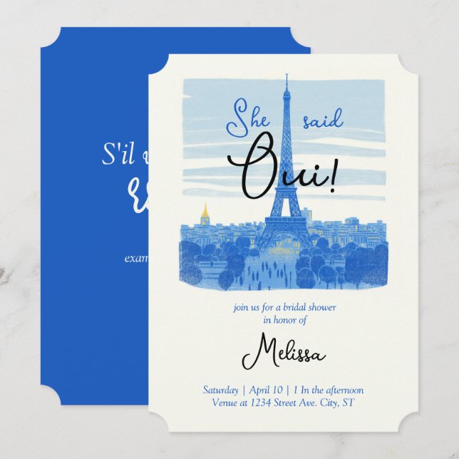 Cartes d'invitation de douche de mariée de la Tour (Devant / Derrière)