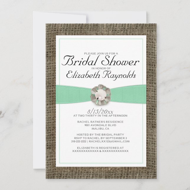 Cartes d'invitation de douche de mariée Rustic Pea (Devant)