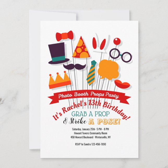 Cartes d'invitation de fête avec accessoires de Ph (Devant)