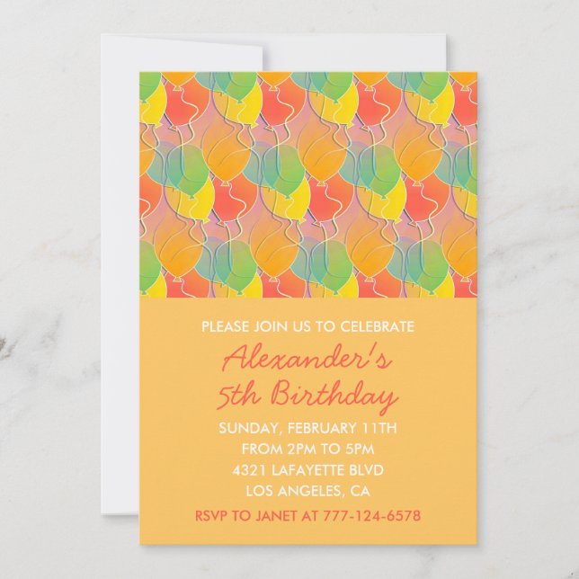 Cartes d'invitation de fête colorées pour enfants  (Devant)
