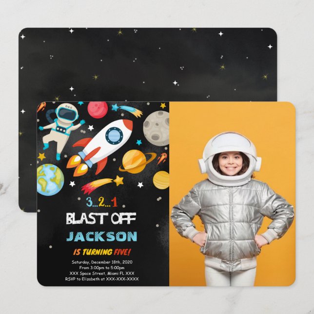 Cartes d'invitation de fête d'anniversaire dans l' (Devant / Derrière)