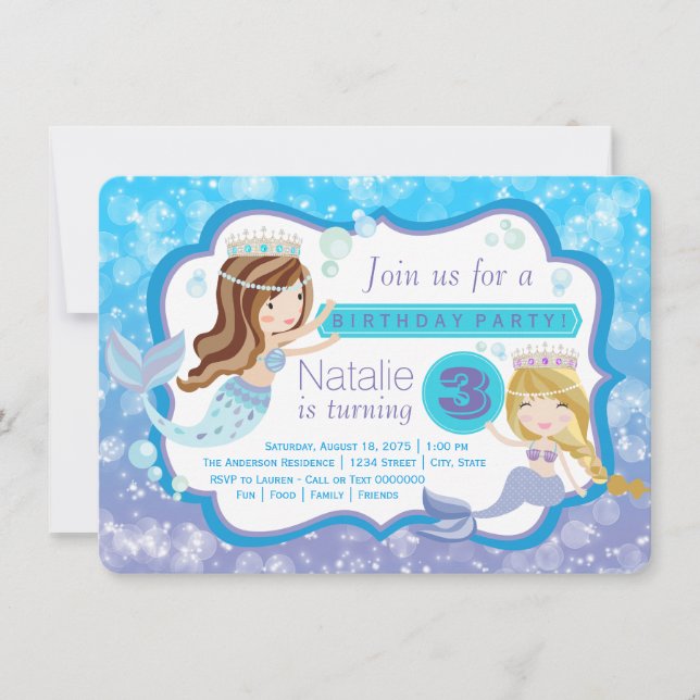 Cartes d'invitation de fête d'anniversaire de sirè (Devant)