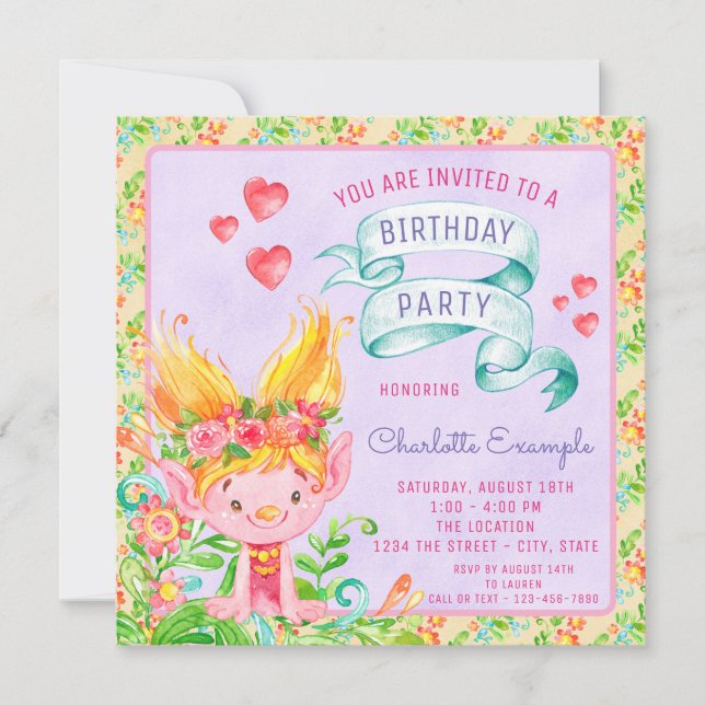 Cartes d'invitation de fête d'anniversaire de Trol (Devant)