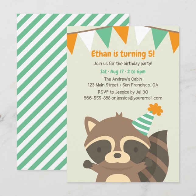 Cartes d'invitation de fête d'anniversaire mignonn (Devant / Derrière)