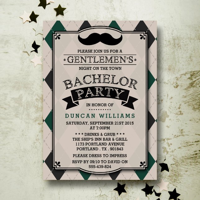 Cartes d'invitation de fête de bachelor avec moust (Créateur téléchargé)