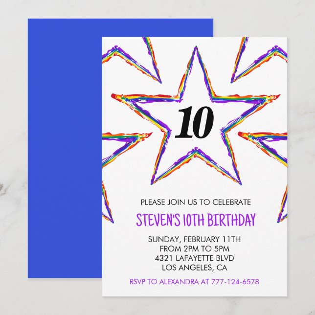 Cartes d'invitation de fête de couleur Étoiles Arc (Devant / Derrière)