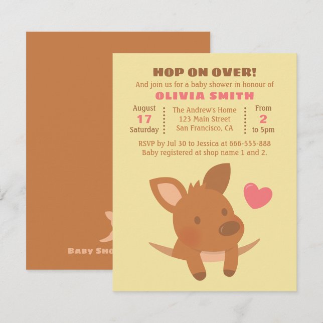 Cartes d'invitation de fête de douche de bébé pour (Devant / Derrière)