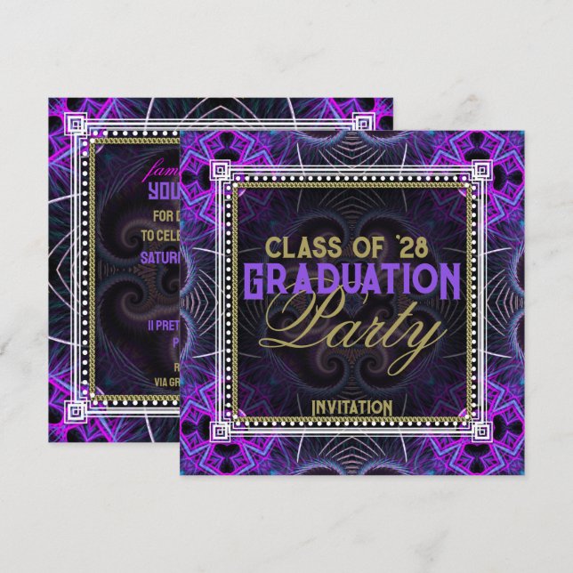 Cartes d'invitation de fête de fin d'études en ros (Devant / Derrière)