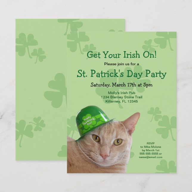 Cartes d'invitation de fête de la Saint-Patrick av (Devant / Derrière)