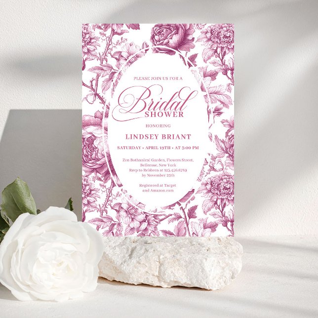 Cartes d'invitation de Fête de Mariage Fleurs de T (Crimson Toile Roses Floral Bridal Shower Invitation Art

)