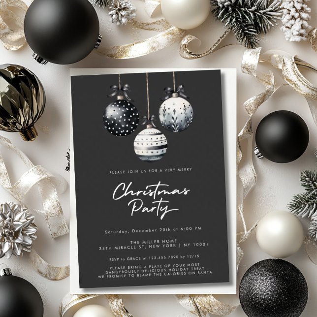 Cartes d'invitation de fête de Noël argent à ornem (Créateur téléchargé)