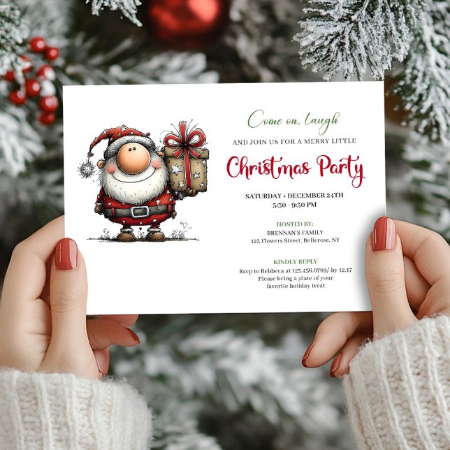 Cartes d'invitation de fête de Noël de Père Noël m (Playful Minimalist Santa Christmas Party Invite)