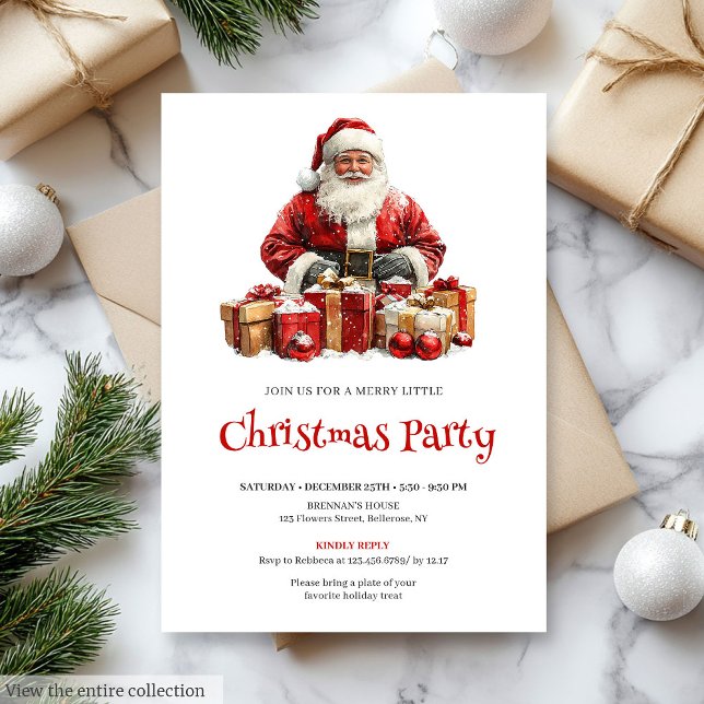Cartes d'invitation de fête de Noël éditable de Pè (Merry Santa Claus Editable Christmas Party Invitation

)