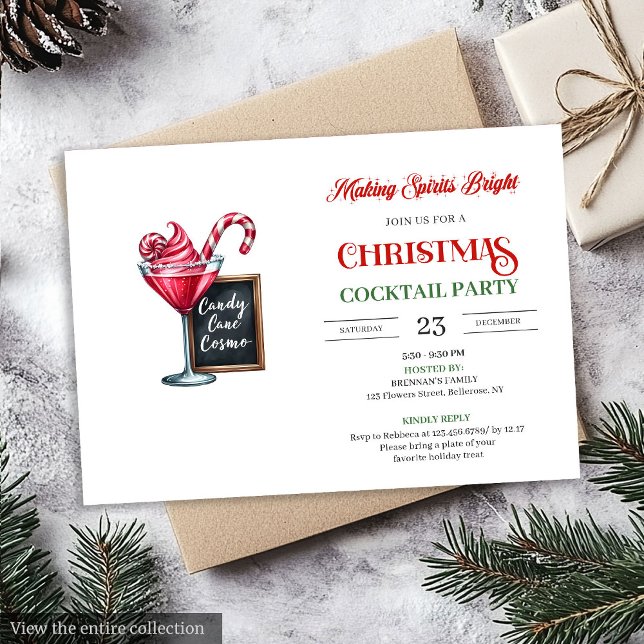 Cartes d'invitation de fête de Noël numérique clas (Classic digital Christmas cocktails party invitation

)