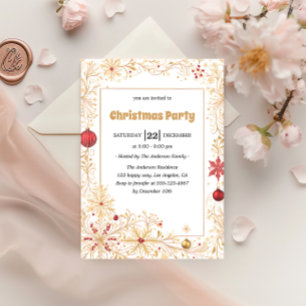 Cartes d'invitation de fête de Noël Ornements doré