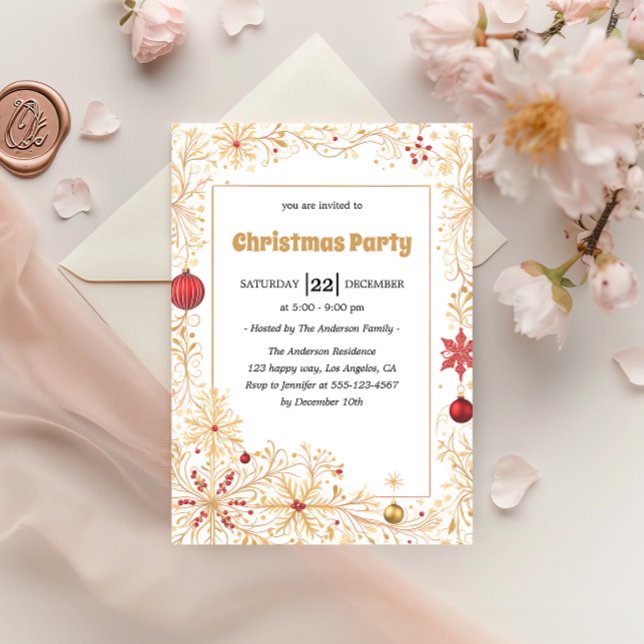 Cartes d'invitation de fête de Noël Ornements doré (Créateur téléchargé)