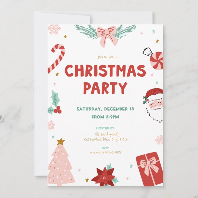 Cartes d'invitation de fête de Noël pour enfants a (Devant)