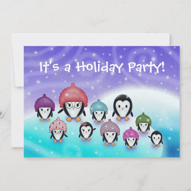 Cartes d'invitation de fête de vacances de manchot (Devant)