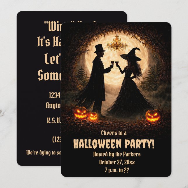 Cartes d'invitation de fête d'Halloween Thème Vin  (Devant / Derrière)