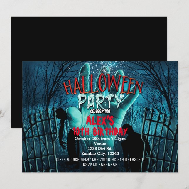 Cartes d'invitation de fête en costumes d'Hallowee (Devant / Derrière)
