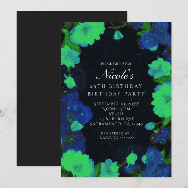 Cartes d'invitation de fête Fleurs lumineuses qui  (Devant / Derrière)