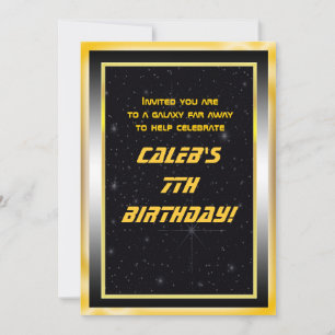 Cartes d'invitation de fête Galaxie Noir Or Space