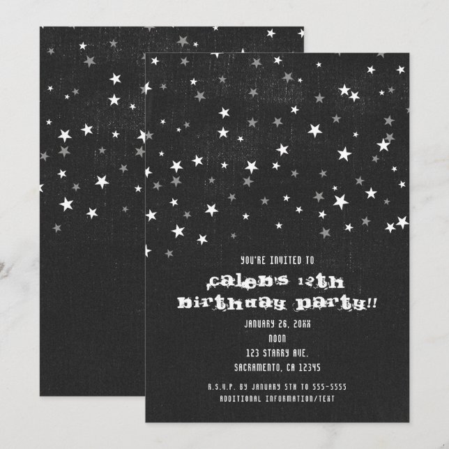 Cartes d'invitation de fête grunge étoilée en deni (Devant / Derrière)