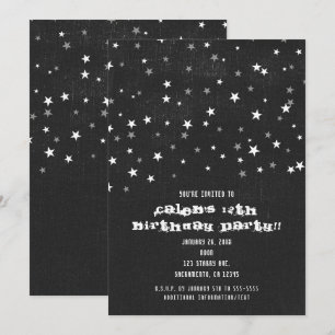 Cartes d'invitation de fête grunge étoilée en deni