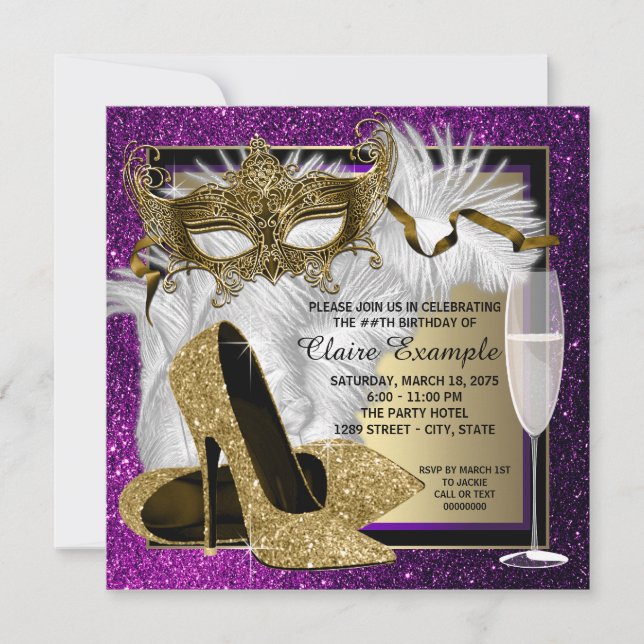 Cartes d'invitation de fête masquée violette pour  (Devant)