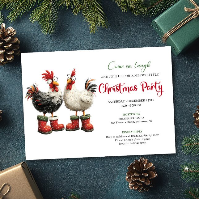 Cartes d'invitation de fête moderne avec poulets à (Whimsical Watercolor Chickens Modern Party Invitation)