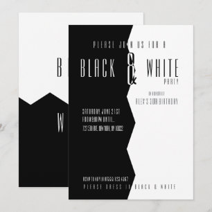 Cartes d'invitation de fête moderne noir et blanc