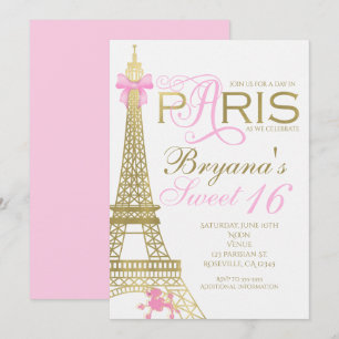 Cartes d'invitation de fête rose et or élégantes e